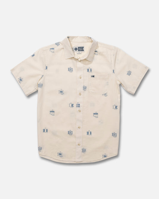 Front view of the Session Boys Button Up - Off White. 
