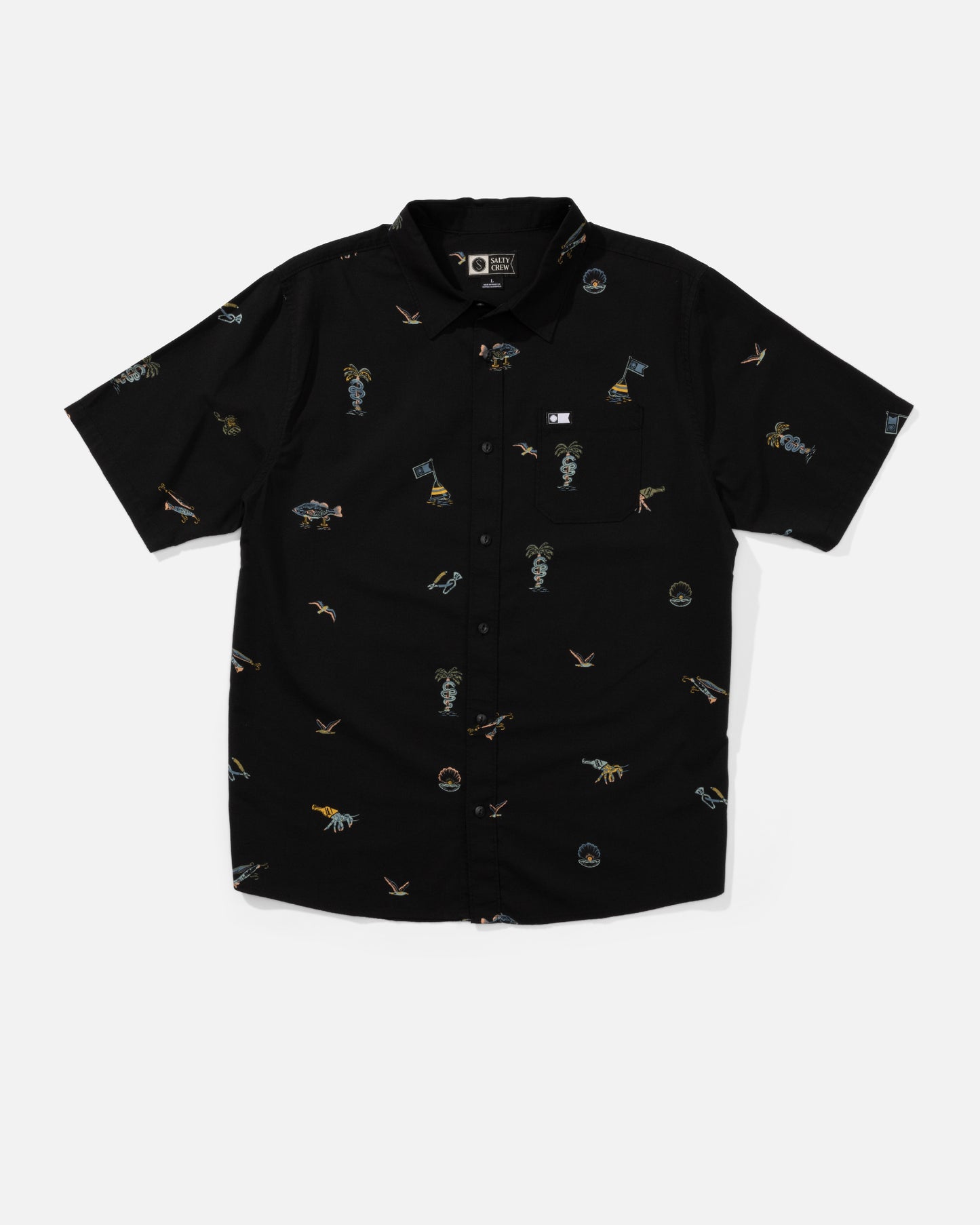 Front view of the Session Ss Button Up - Black. 