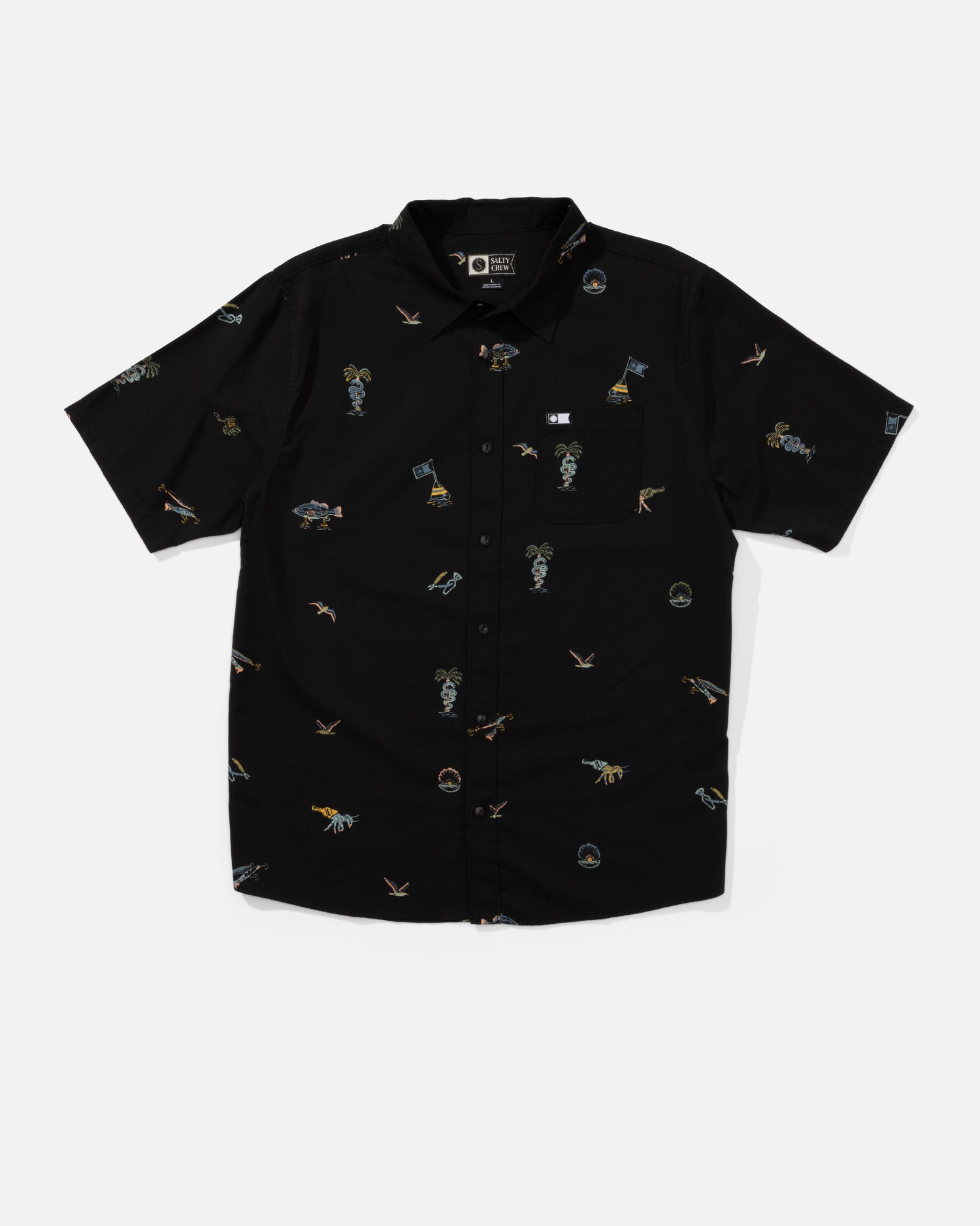 Front view of the Session Ss Button Up - Black. 