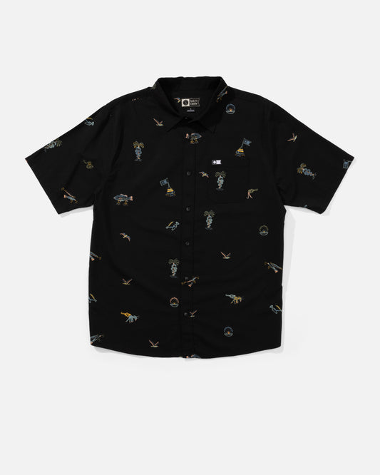 Front view of the Session Ss Button Up - Black. 