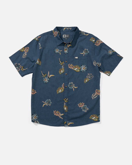 Front view of the Session Ss Button Up - Channel Blue. 