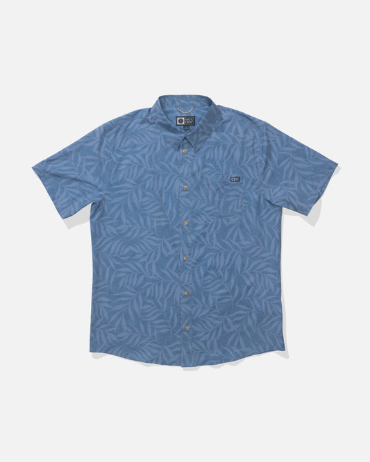 Front view of the Drifter UV Button Up - Captains Blue. 
