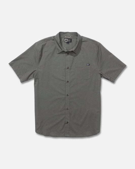 Front view of the Drifter UV Button Up - Olive. 