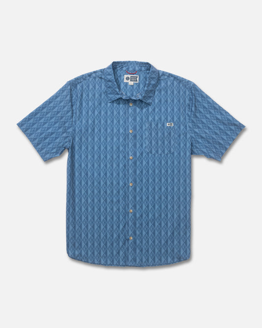 Front view of the Drifter UV Button Up - Pilot Blue. 
