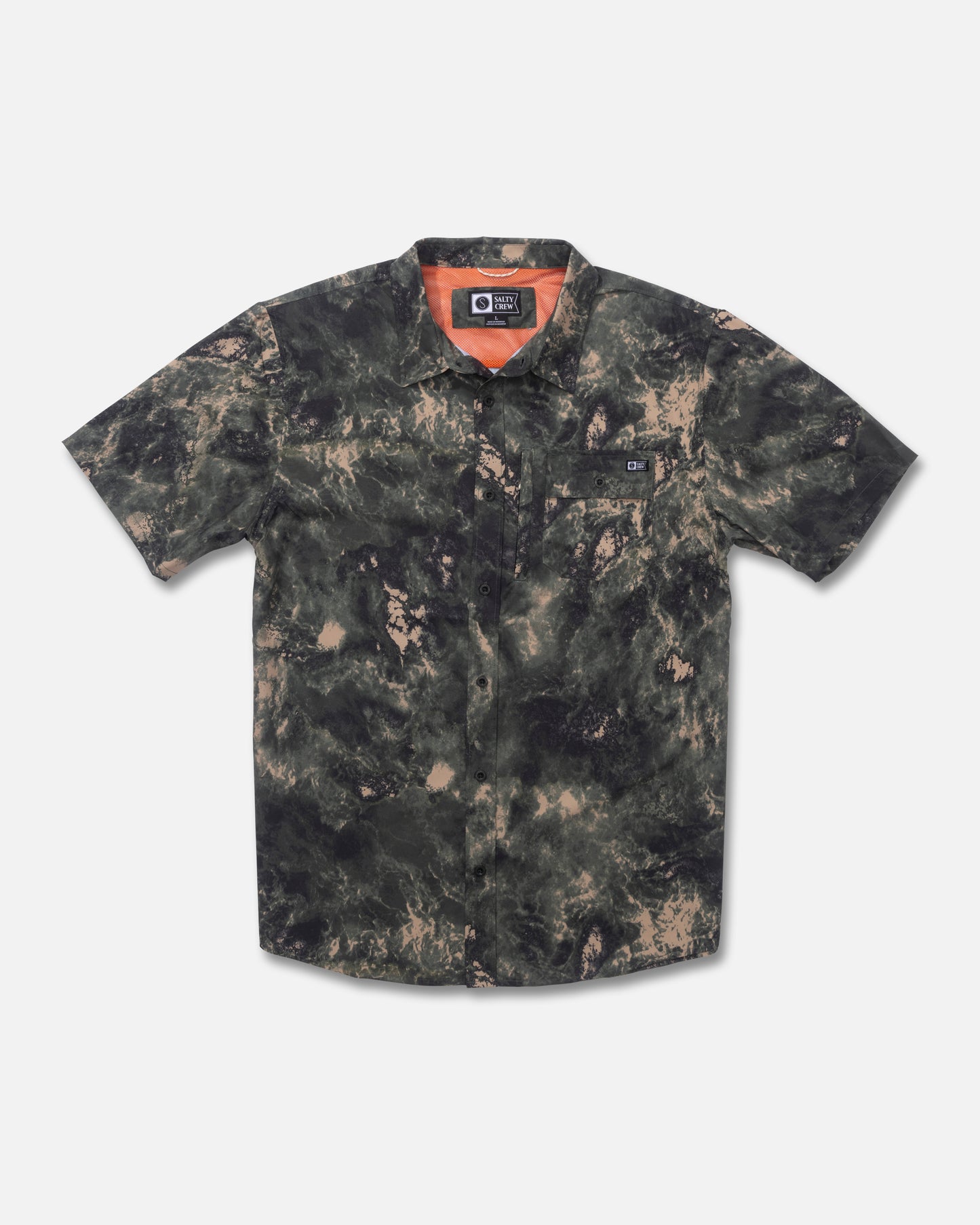 Front view of the Flagship Uv Button Up - Deep Forest. 