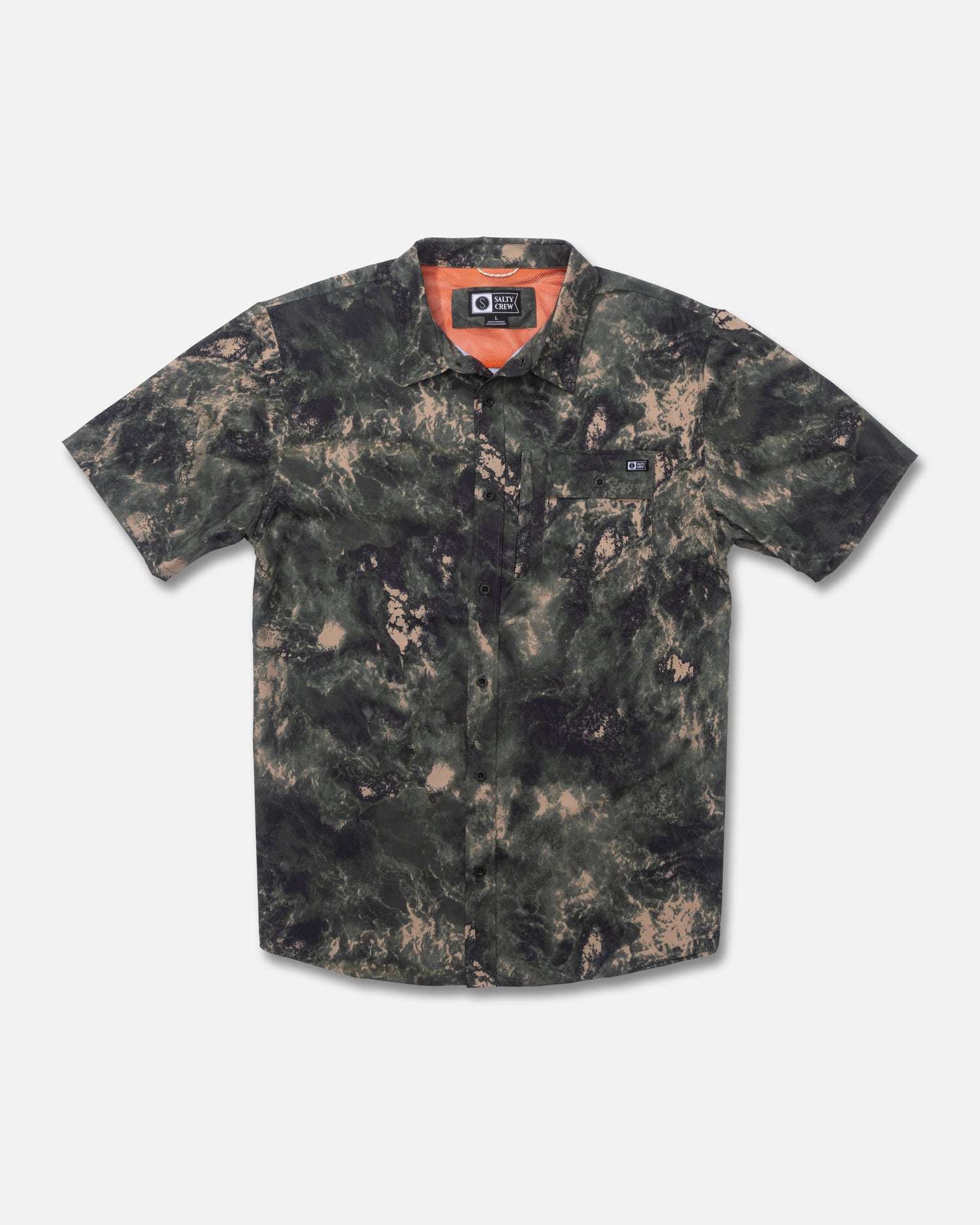 Front view of the Flagship Uv Button Up - Deep Forest. 