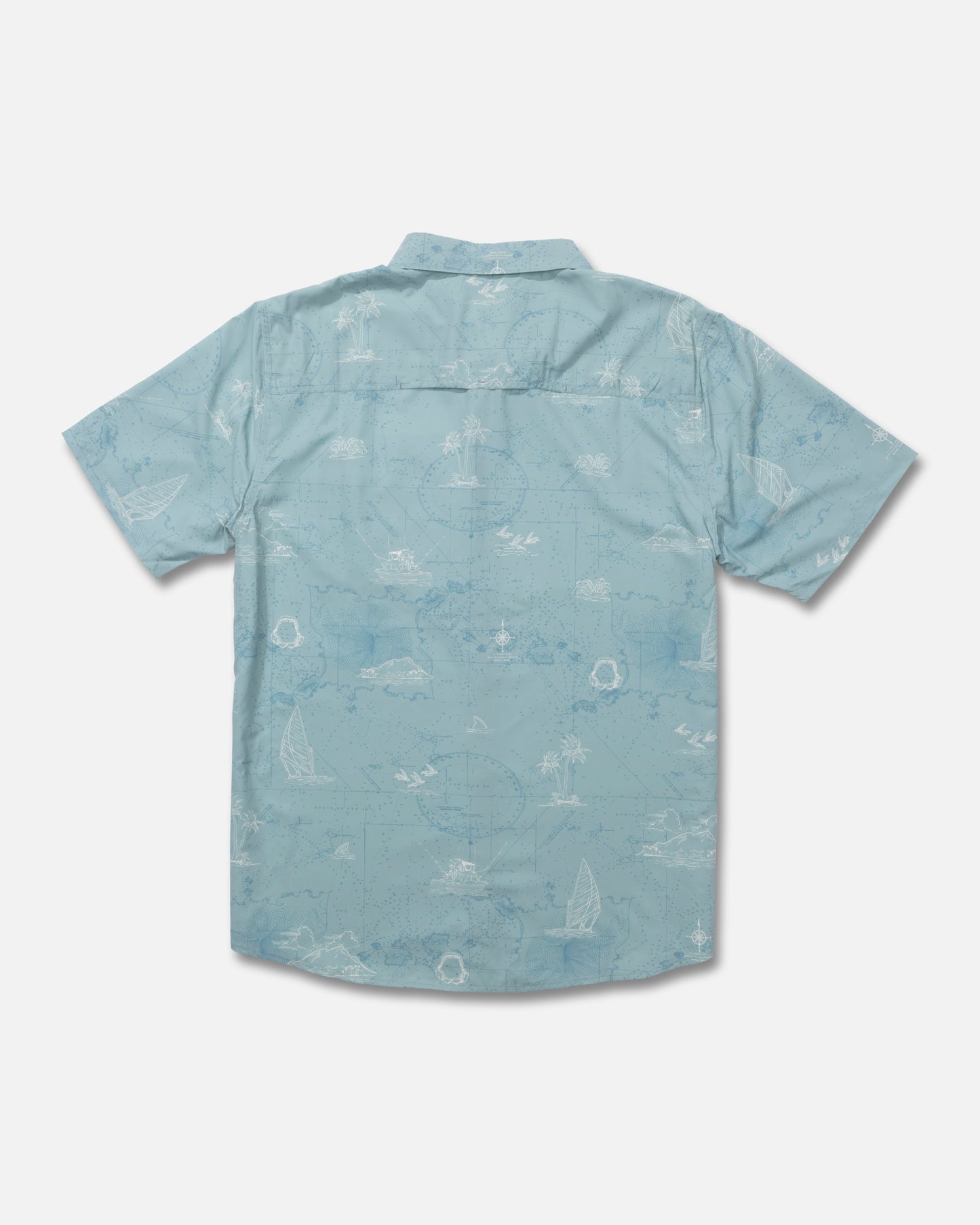 Back view of the Flagship Uv Button Up - Marine. 