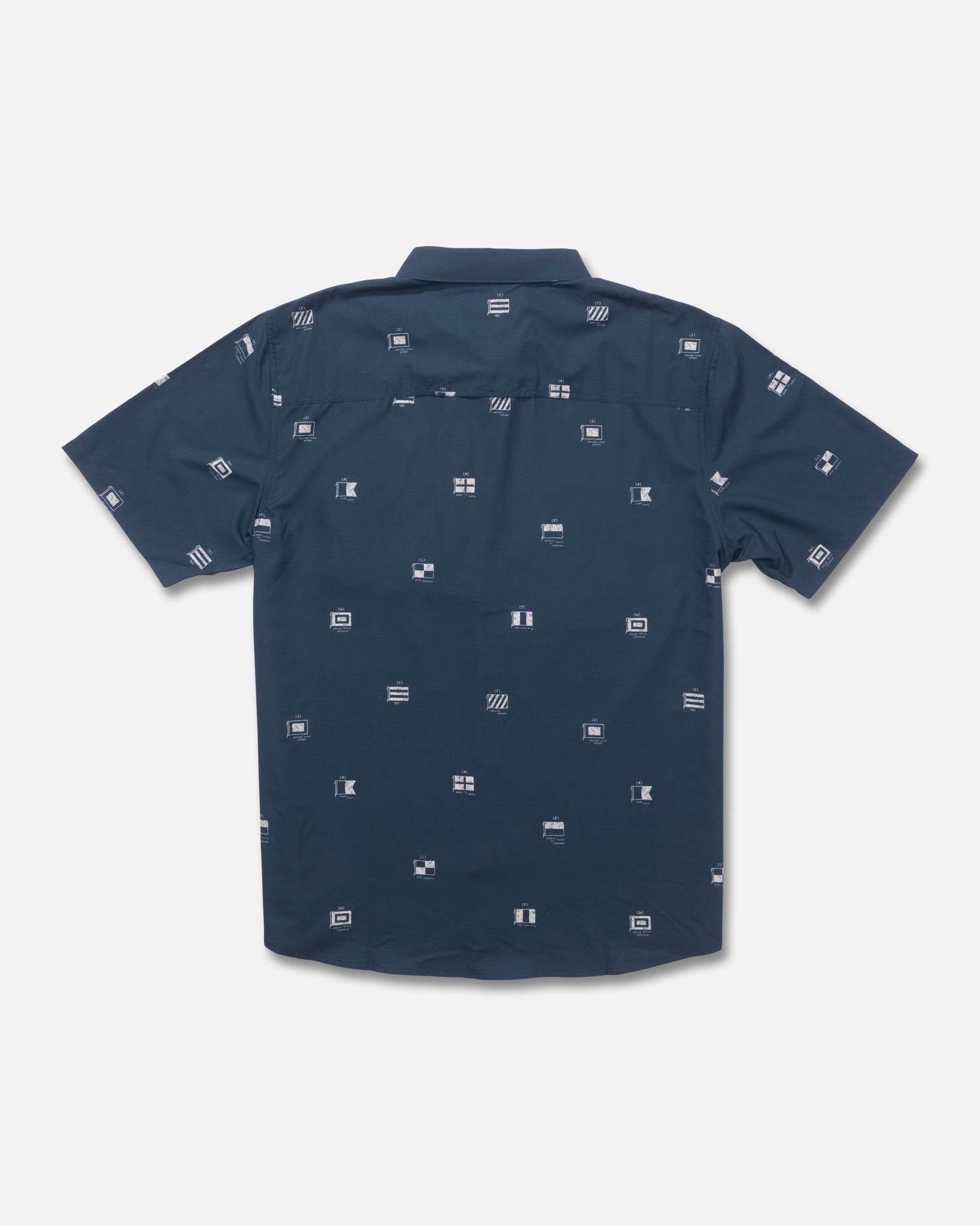 Back view of the Flagship Uv Button Up - Midnight Navy. 