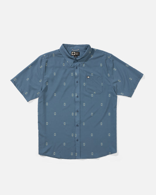 Front view of the Breezer Perf Button Up - Channel Blue. 