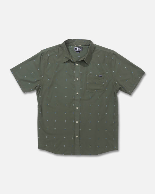 Front view of the Breezer Perforated Button Up - Four Leaf Clover