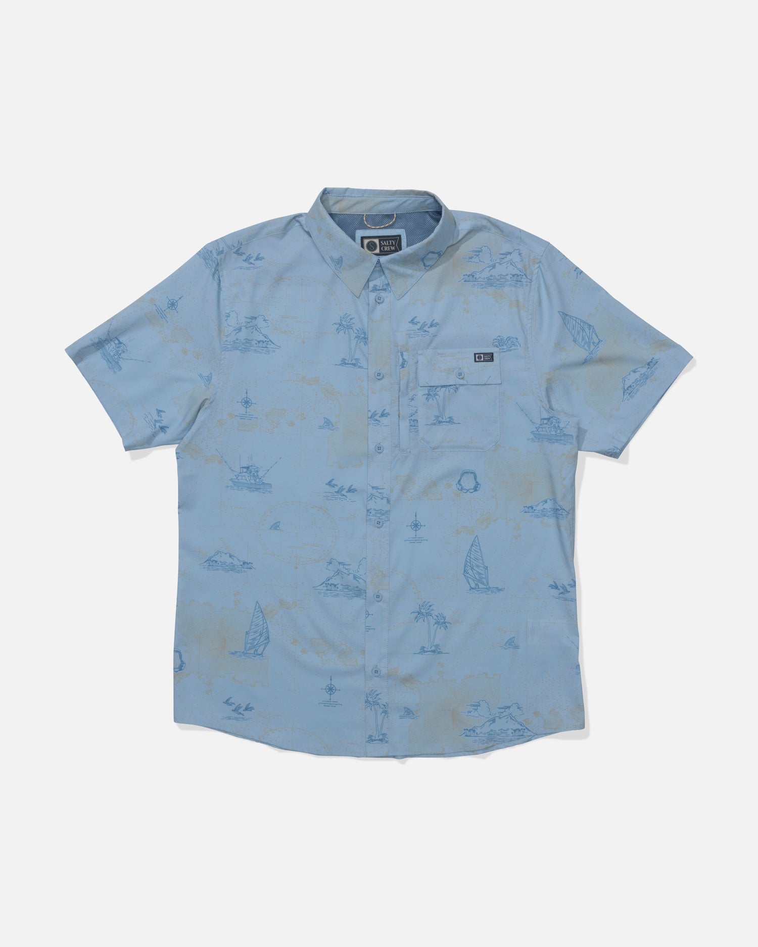 Front view of the Flagship UV Button Up - Clear Sky. 