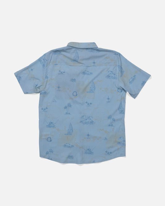 Back view of the Flagship UV Button Up - Clear Sky. 