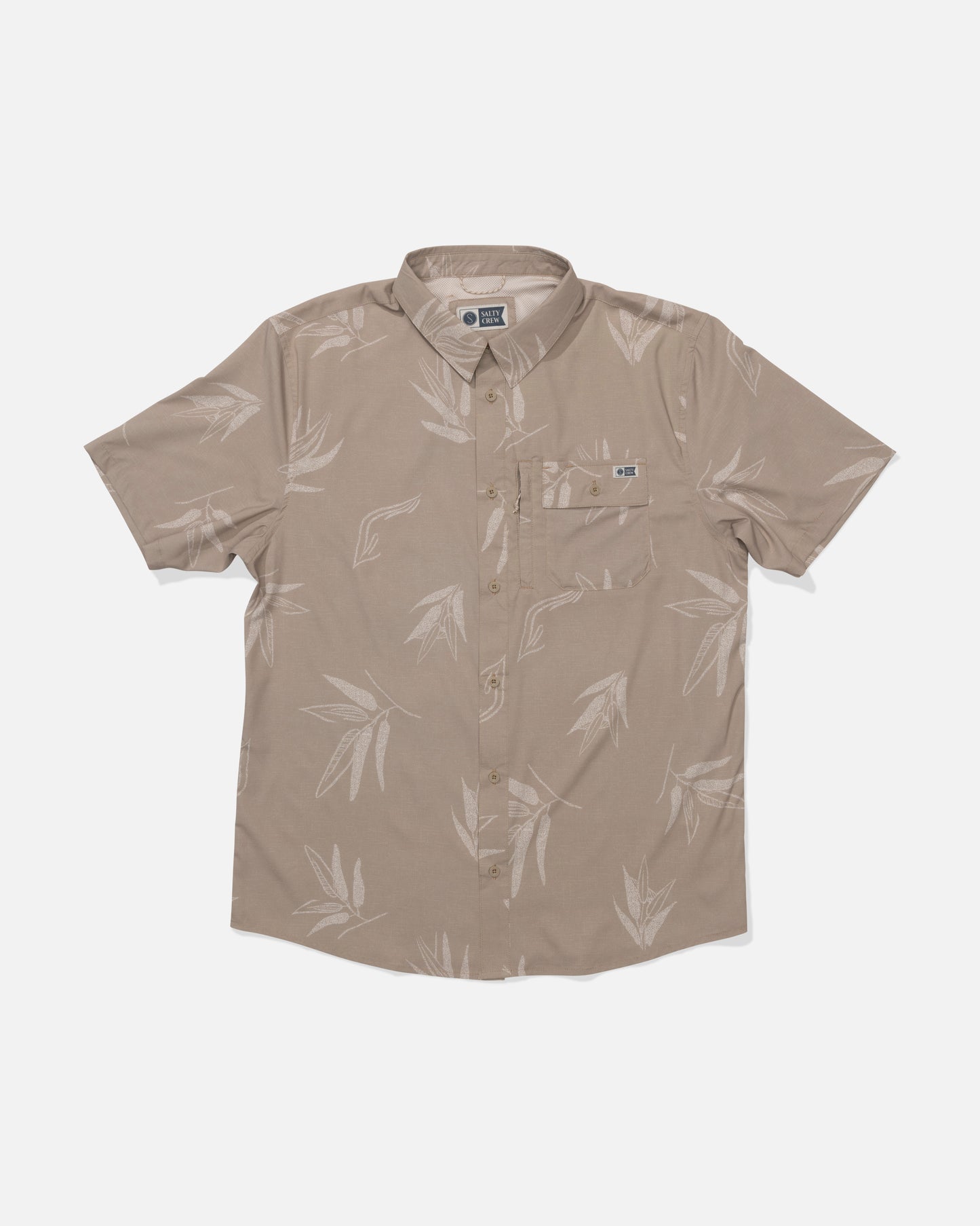 Front view of the Flagship UV Button Up - Dark Khaki. 