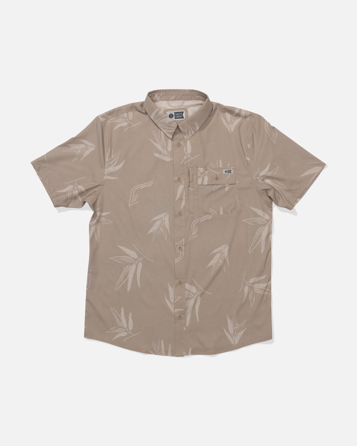 Front view of the Flagship UV Button Up - Dark Khaki. 