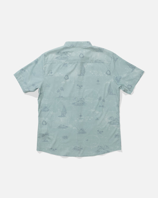 Back view of the Flagship UV Button Up - Jade. 