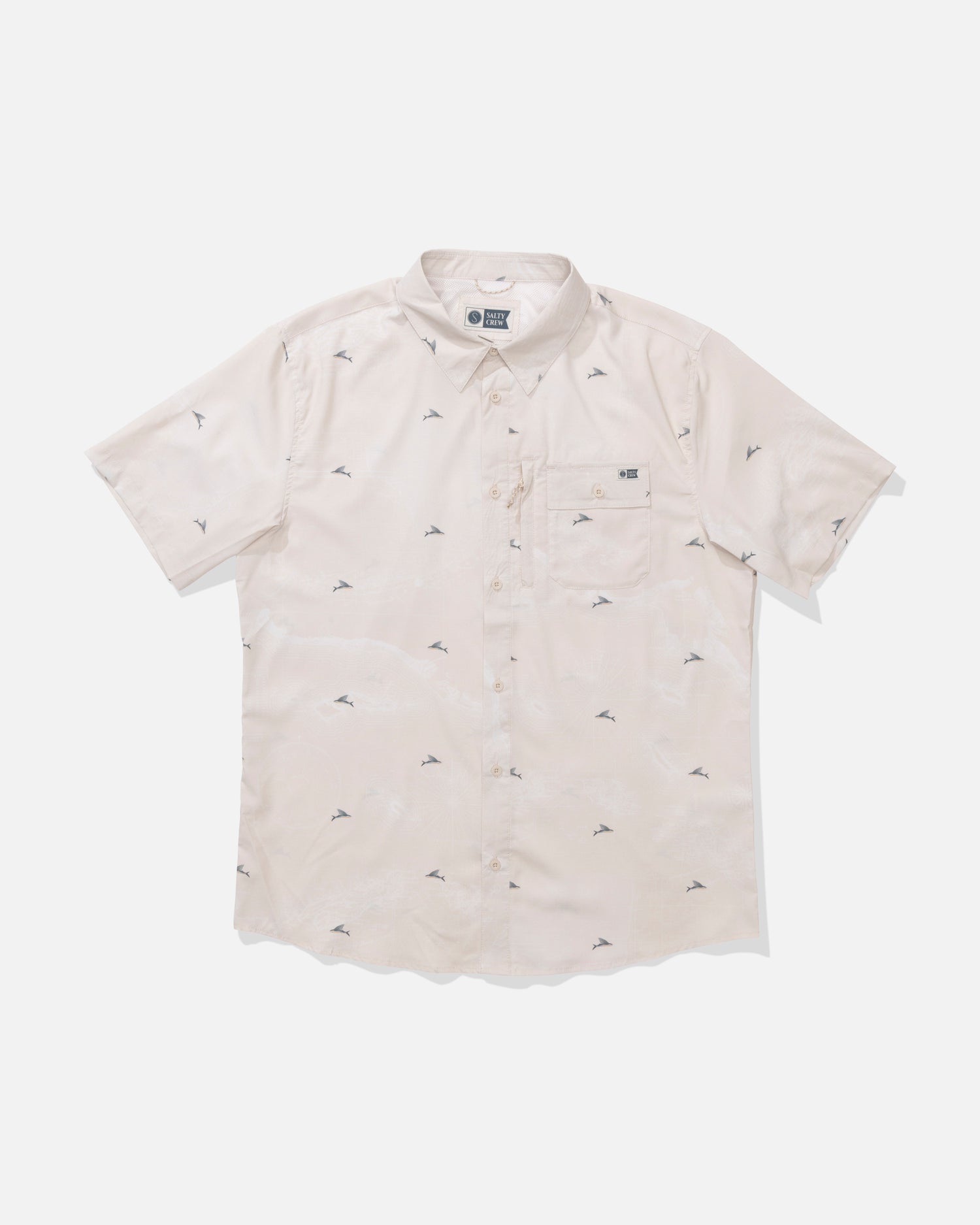 Front view of the Flagship UV Button Up - Natural. 