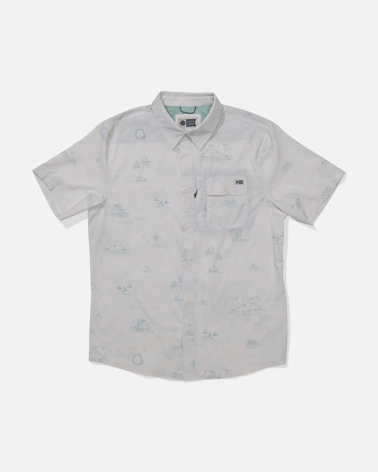 Front view of the Flagship UV Button Up - White. 