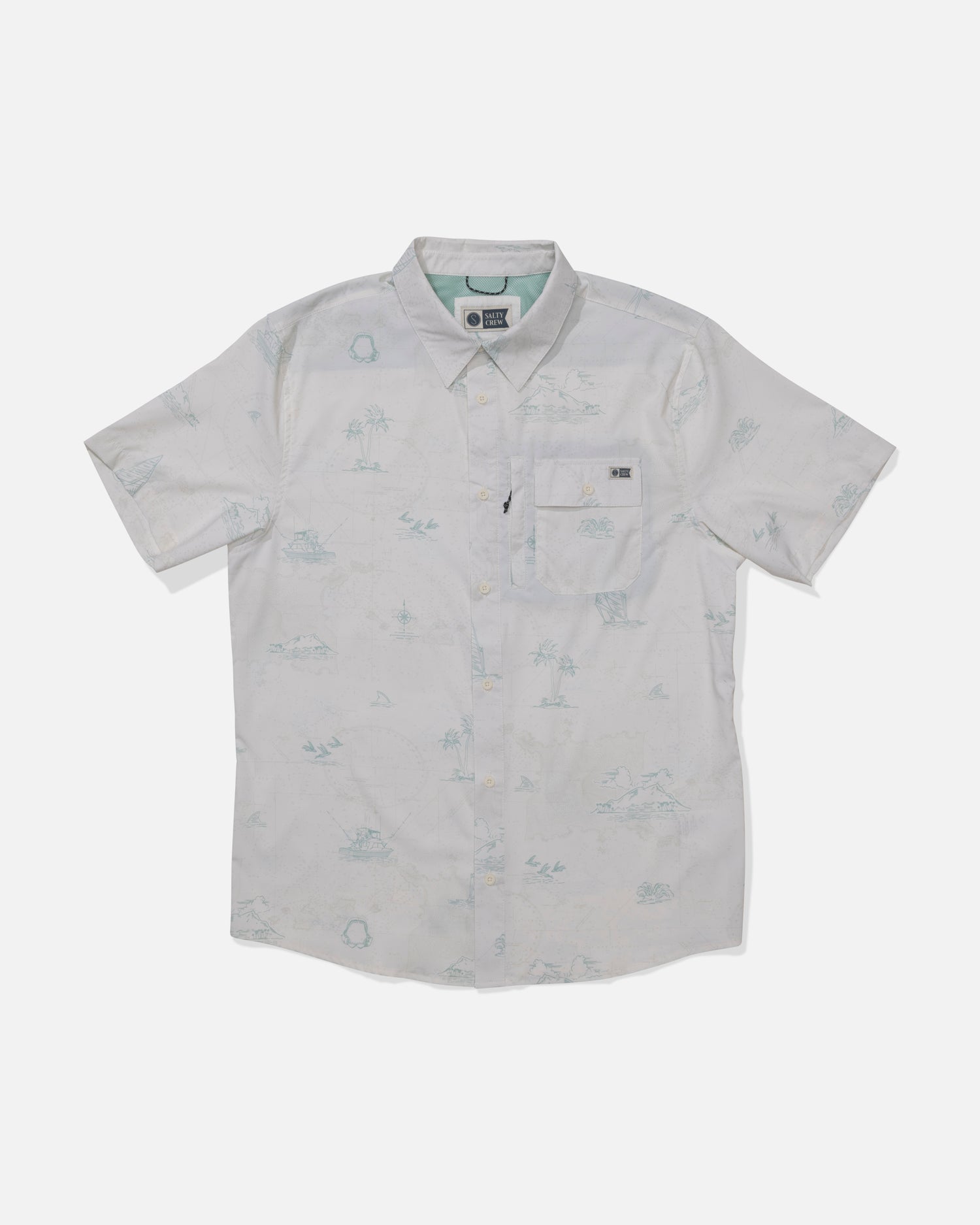 Front view of the Flagship UV Button Up - White. 
