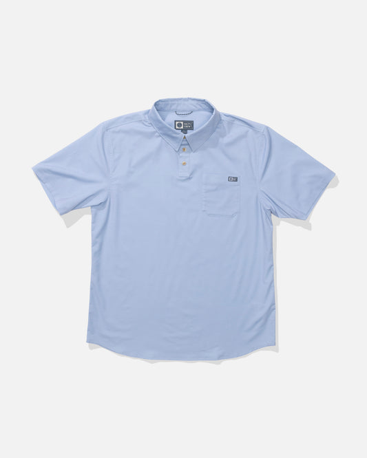 Front view of the Drifter UV Polo - Air Blue. 