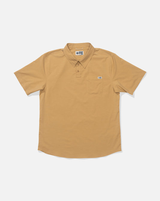 Front view of the Drifter UV Polo - Bone Brown. 