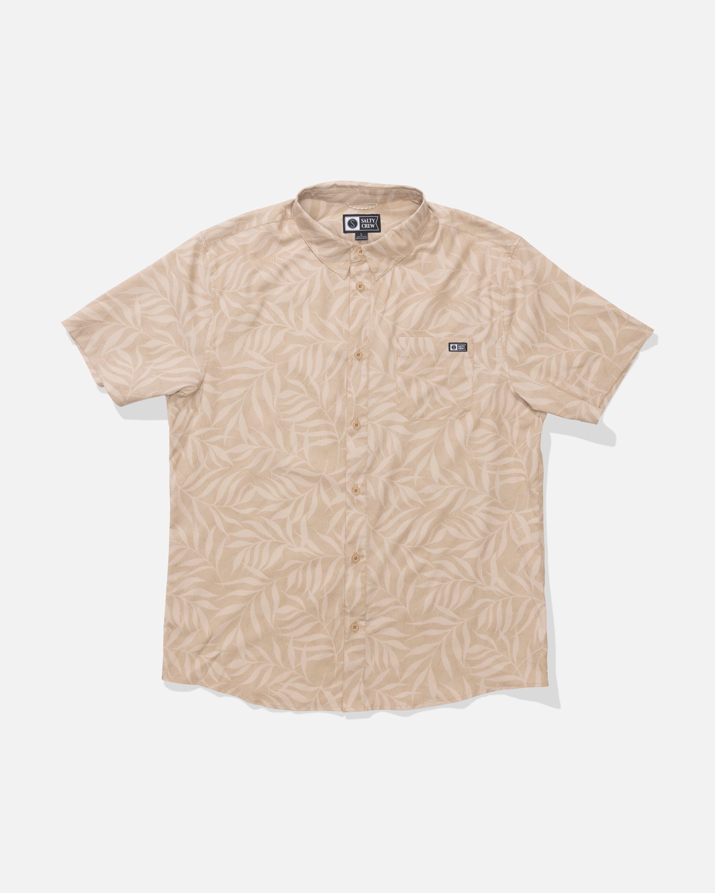 Front view of the Breezer Perforated Button Up - Khaki. 