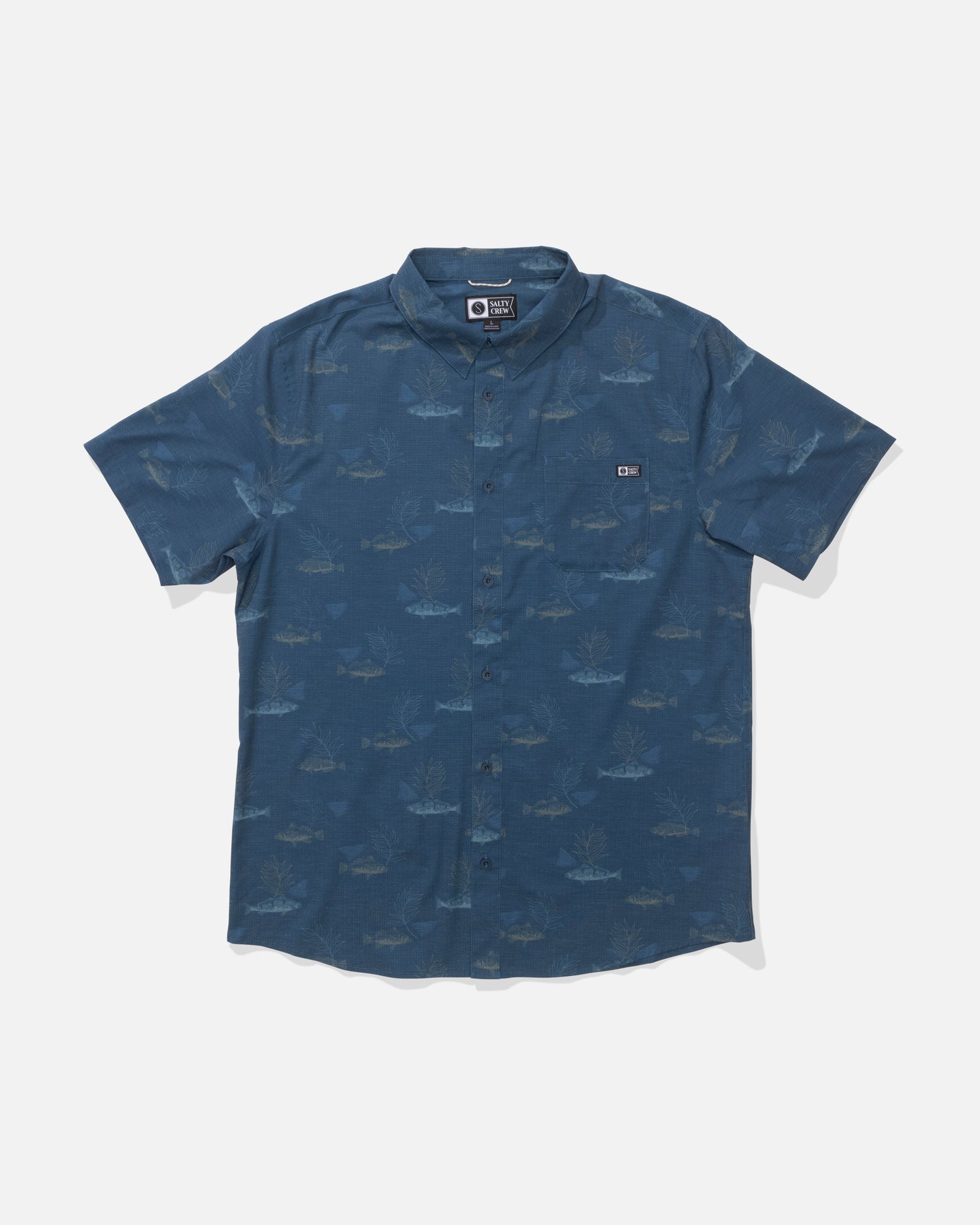 Front view of the Breezer Perforated Button Up - Navy. 