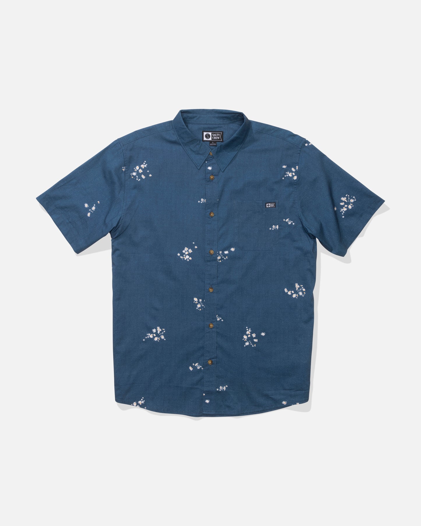 Front view of the Crew Button Up - Mid Blue. 