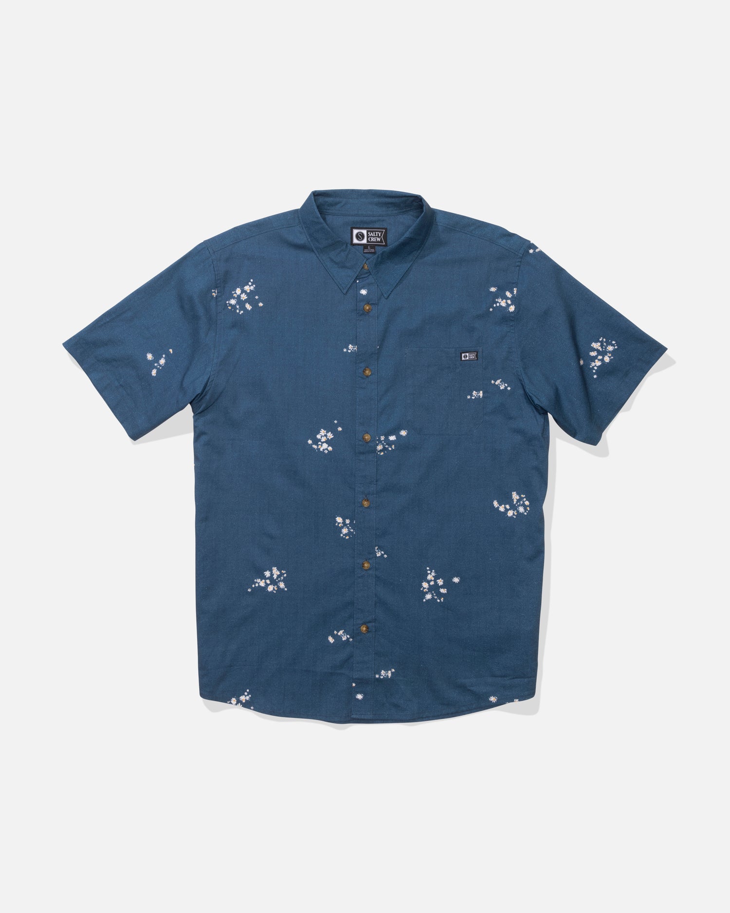 Front view of the Crew Button Up - Mid Blue. 