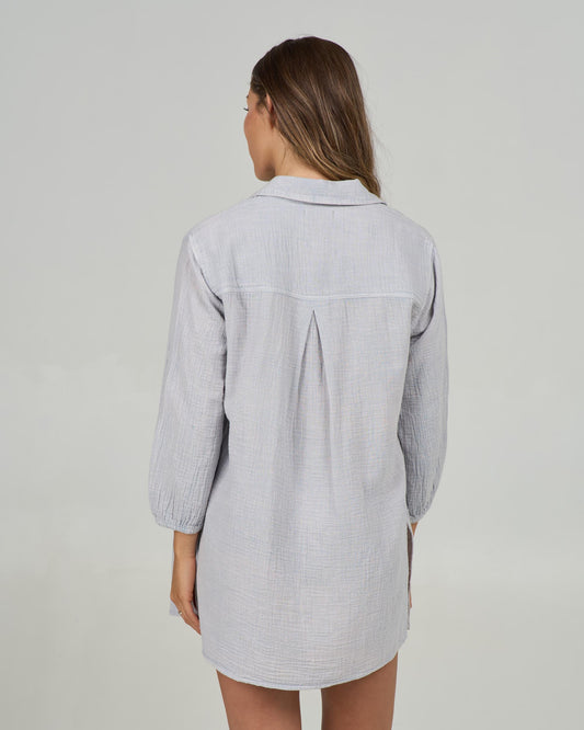 Back view of the Cloudbreak Tunic - Fog. 