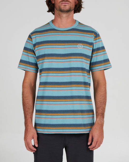 front view of Vacay Dark Aqua Heathered S/S Knit