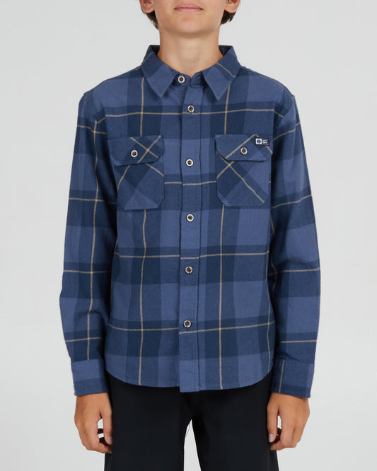 On body front of the First Light Boys Navy Blue L/S Flannel