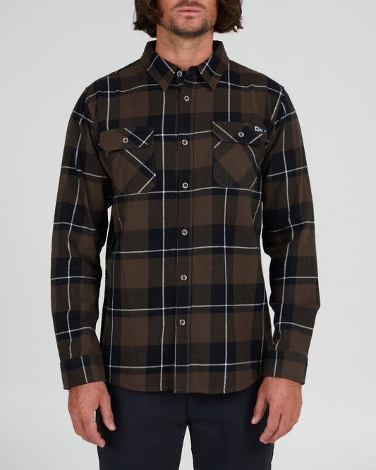 On body front of the First Light Black/Brown Flannel