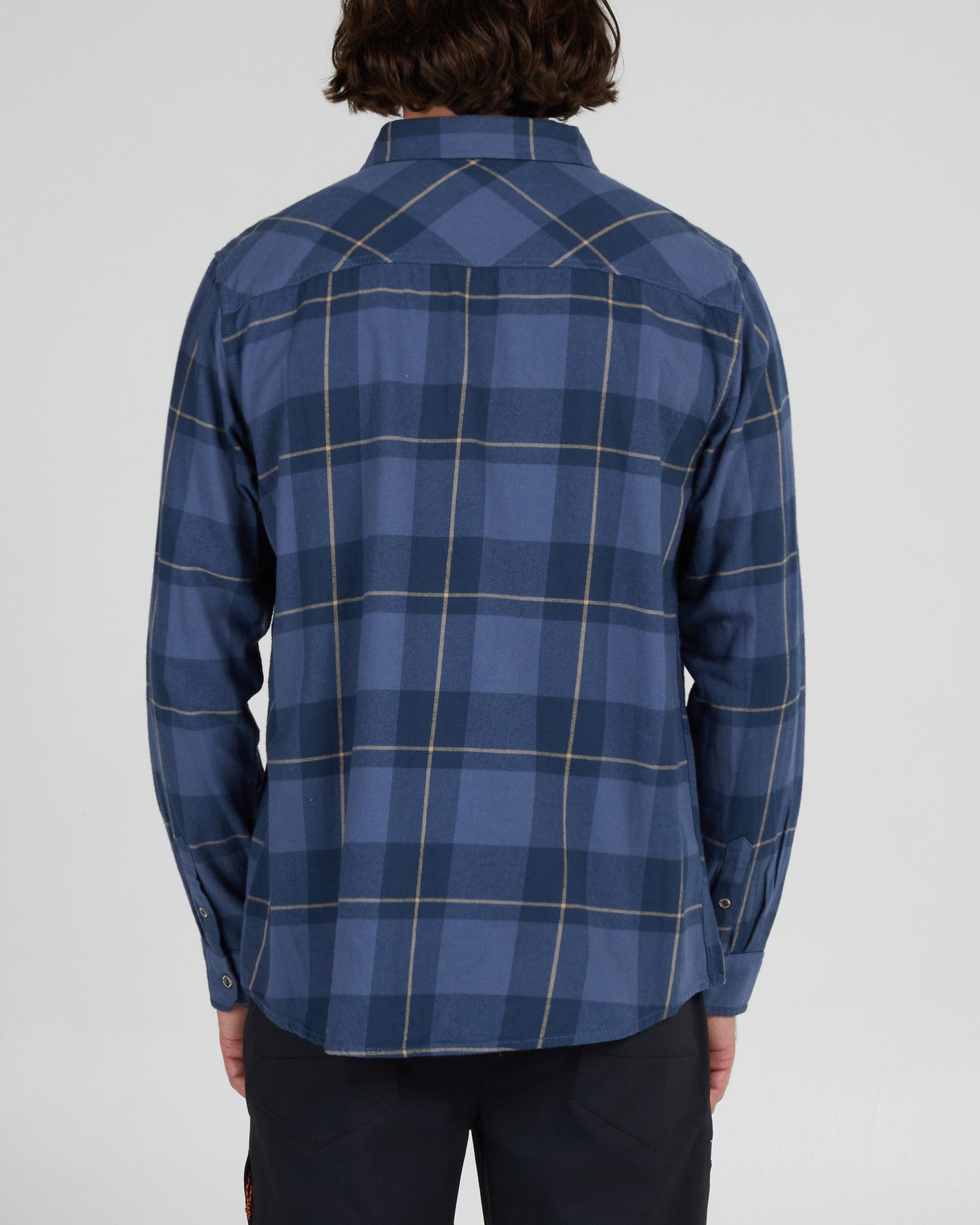 On body back of the First Light Navy Blue Flannel