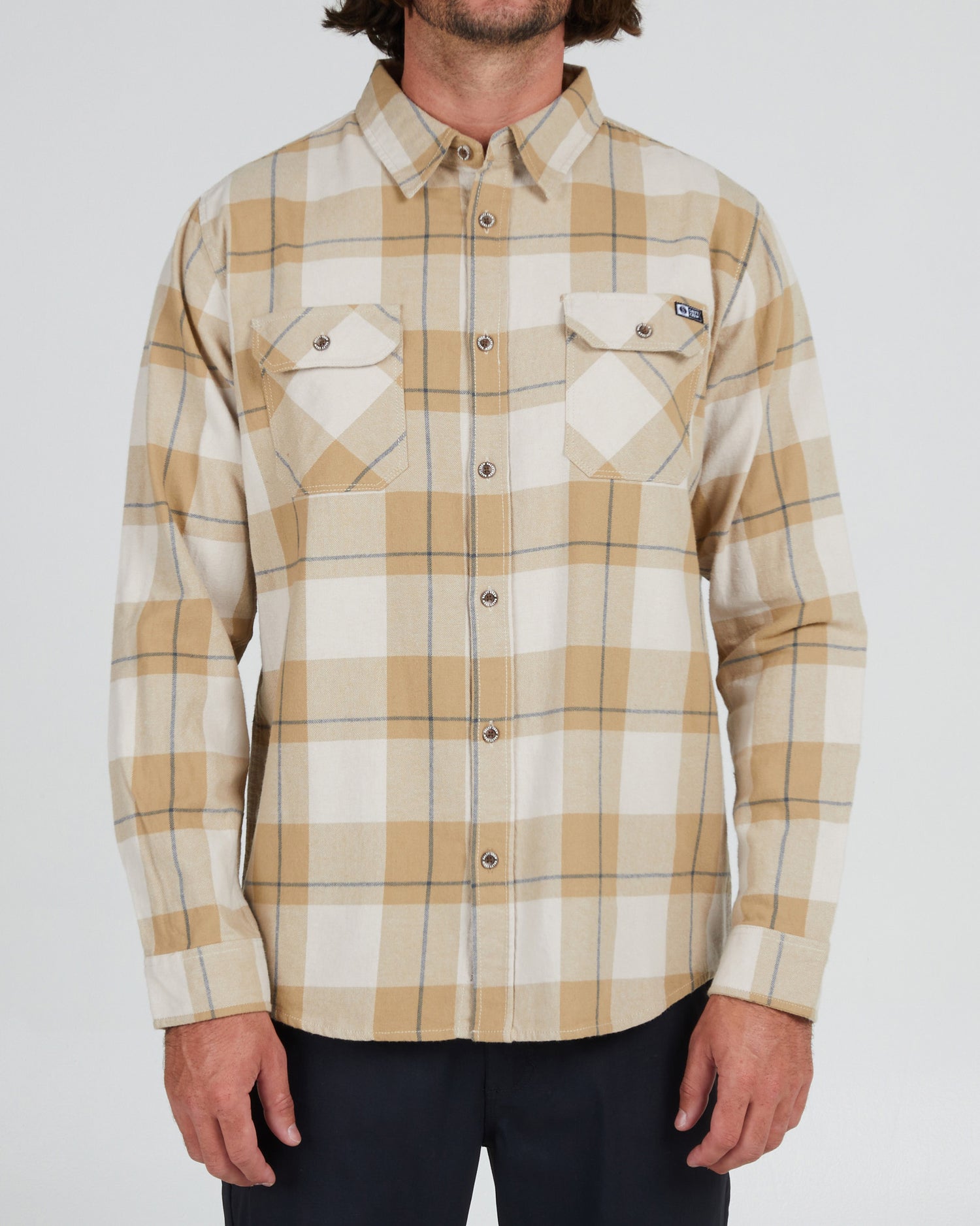 On body front of the First Light Peyote Flannel