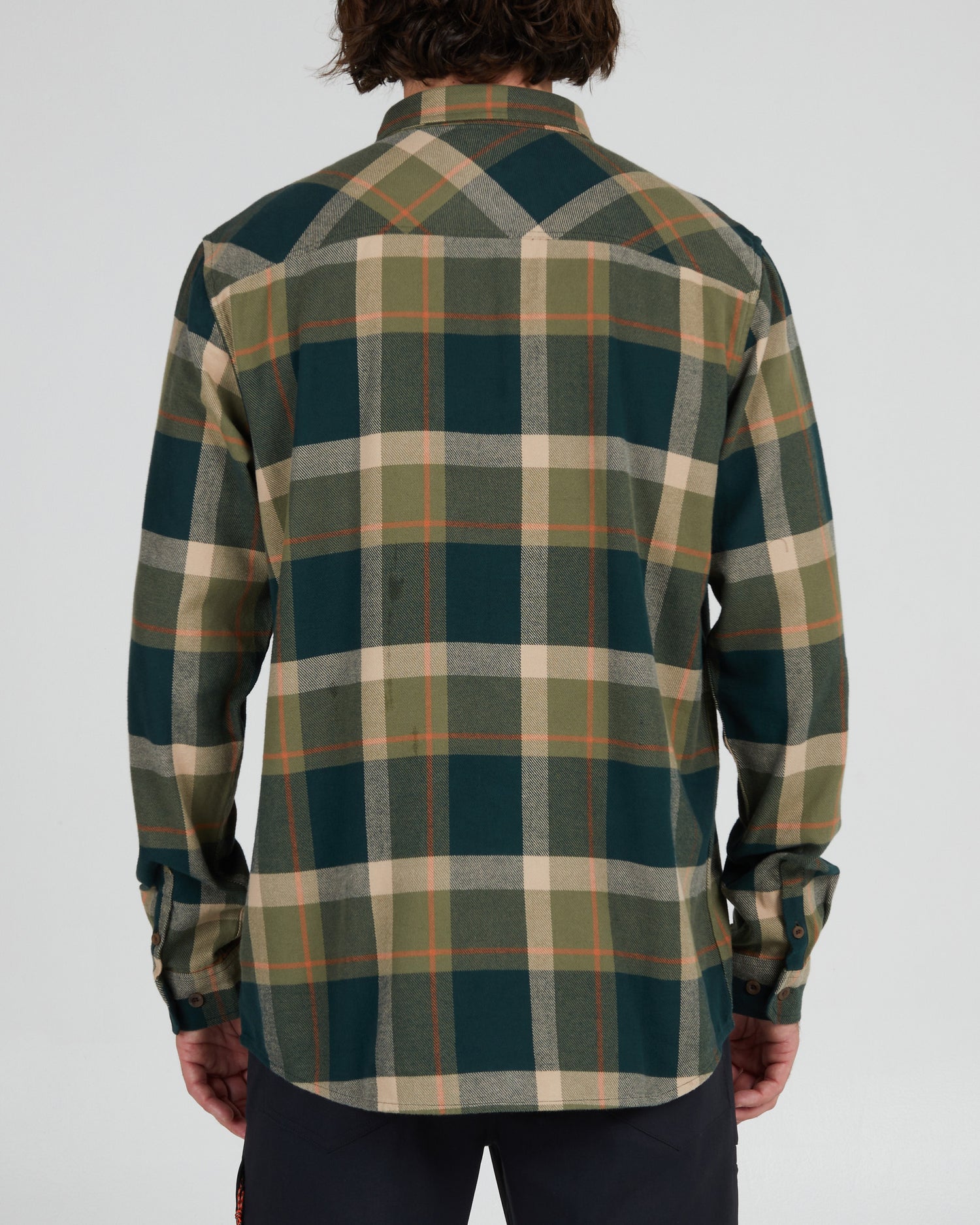 On body back of the Dawn Patrol Spruce Flannel