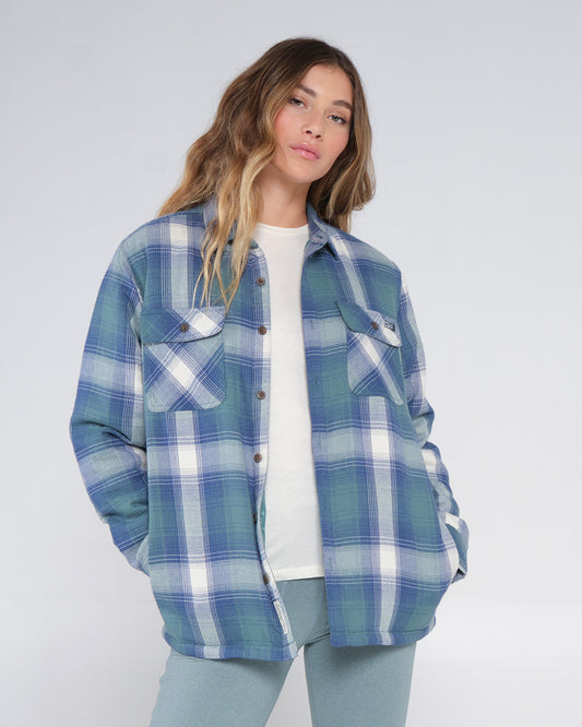 On body front of the Chore Atlantic Green Shacket