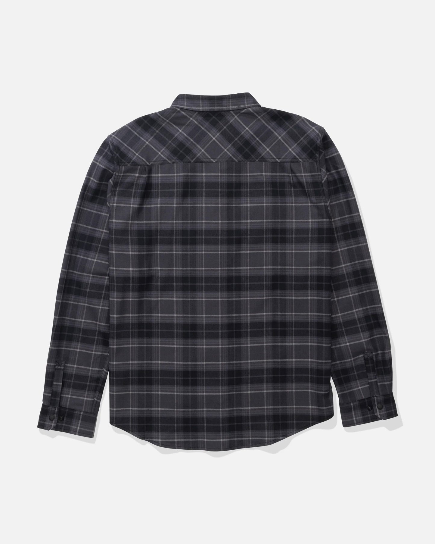 Back view of the Fathom Tech Flannel - Black Grey. 