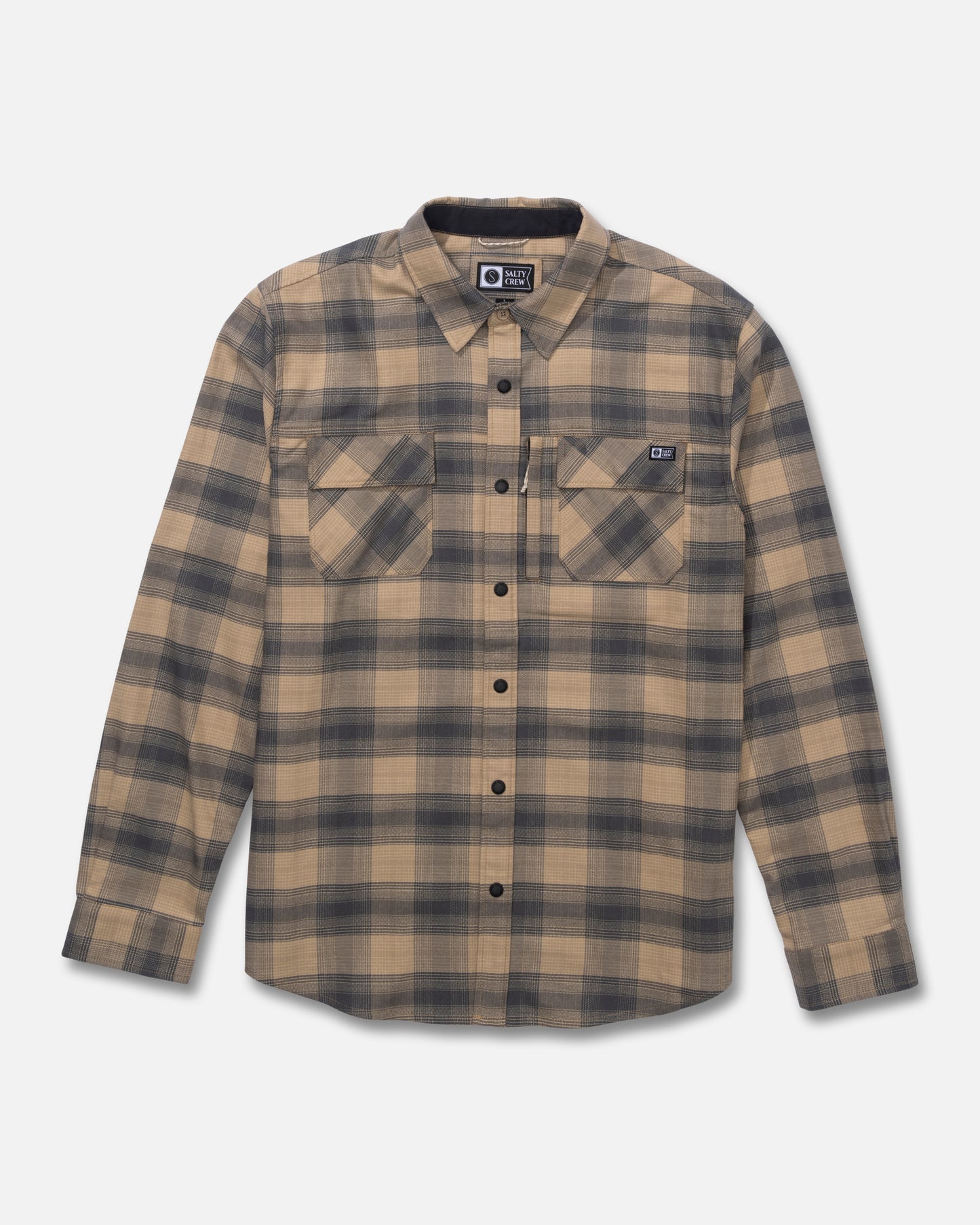 Front view of the Fathom Long Sleeve Tech Flannel - Khaki. 