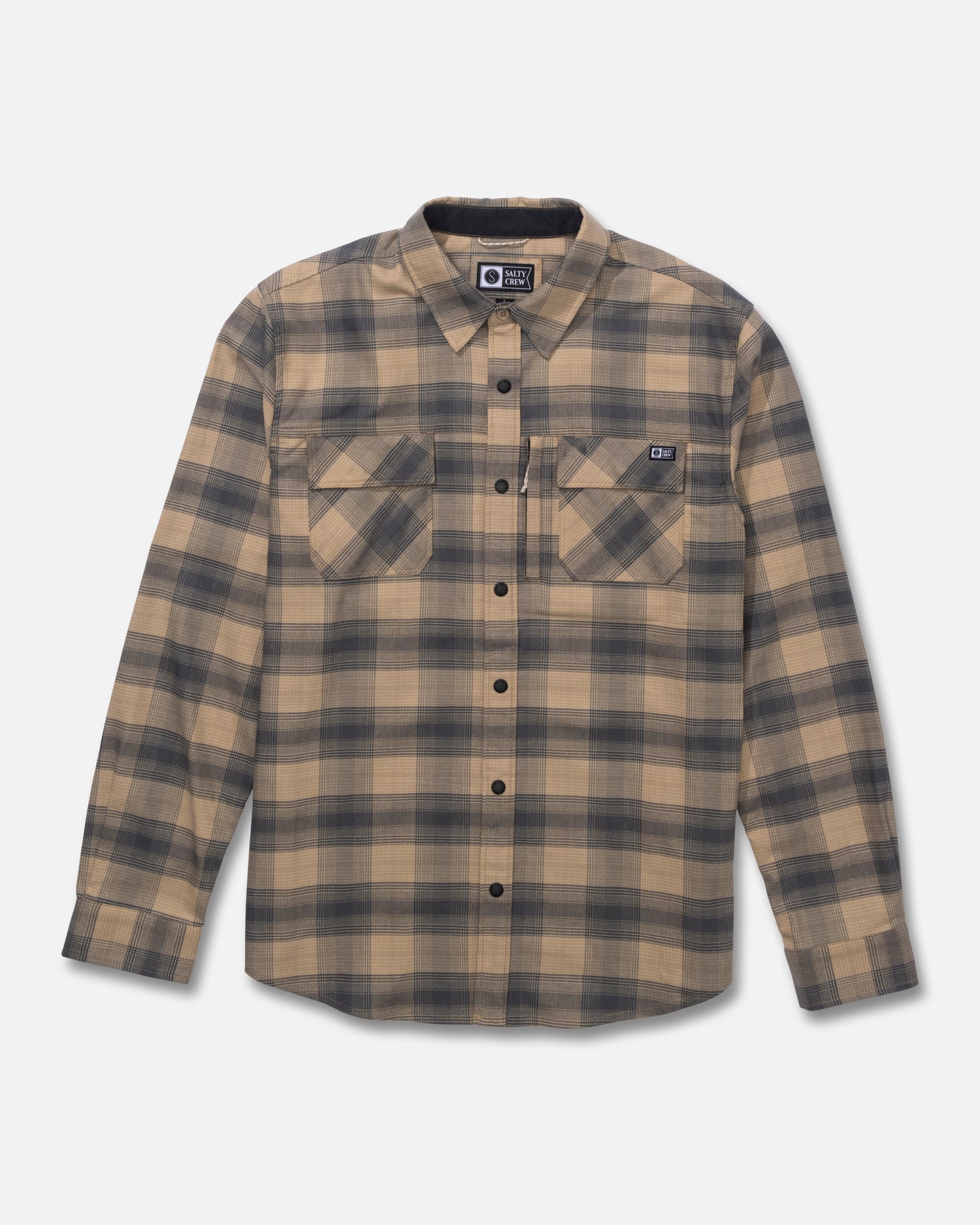 Front view of the Fathom Long Sleeve Tech Flannel - Khaki. 
