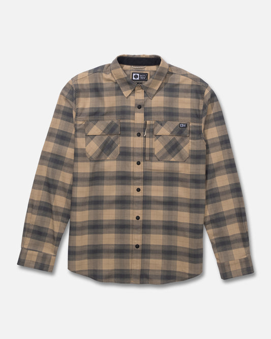Front view of the Fathom Long Sleeve Tech Flannel - Khaki. 