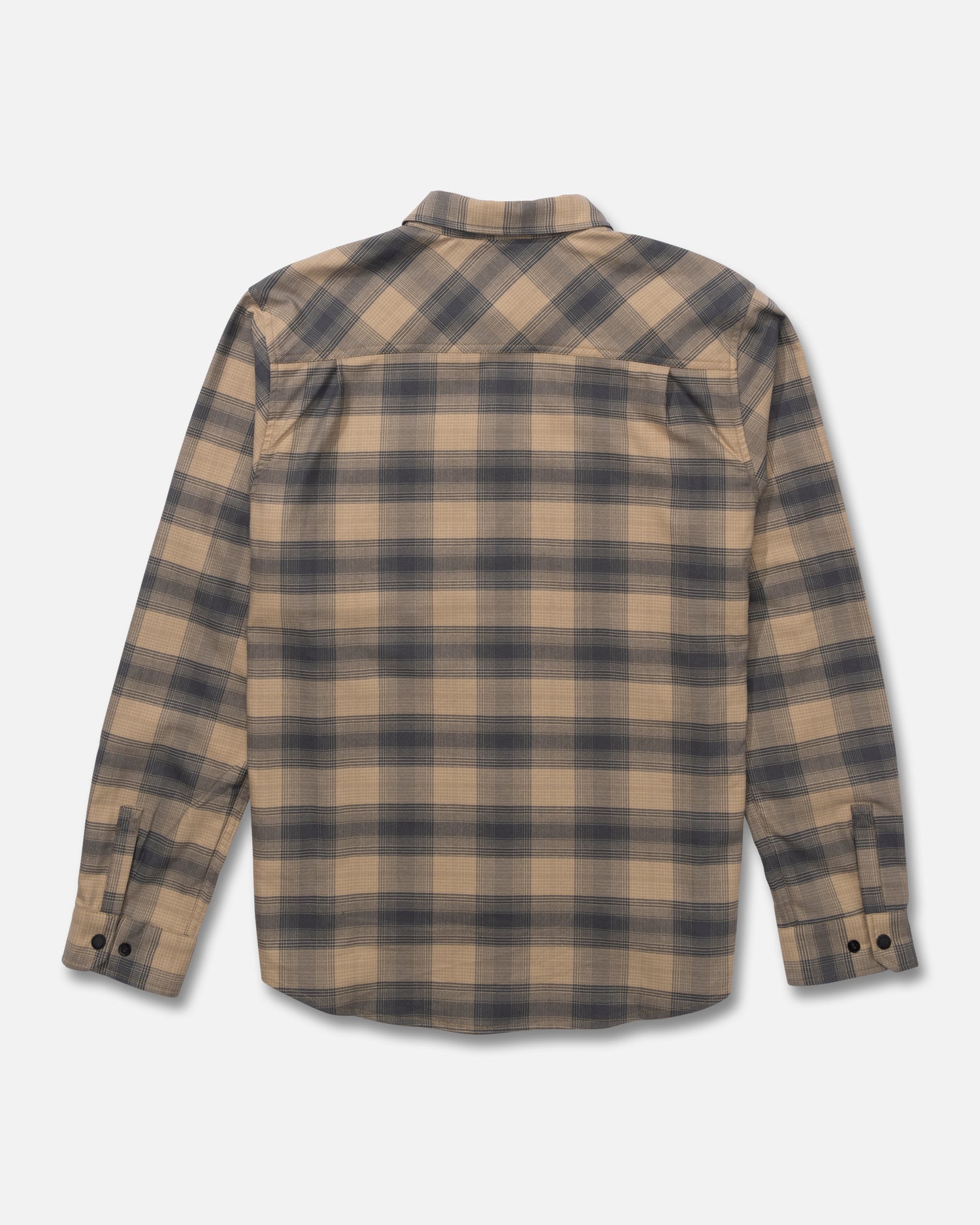 Back view of the Fathom Long Sleeve Tech Flannel - Khaki. 