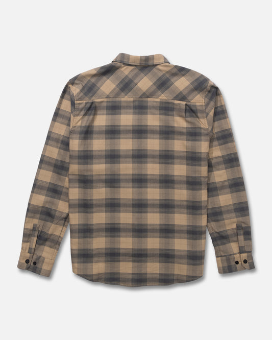 Back view of the Fathom Long Sleeve Tech Flannel - Khaki. 