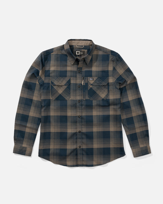 Front view of the Fathom Ls Tech Flannel - Midnight Navy. 