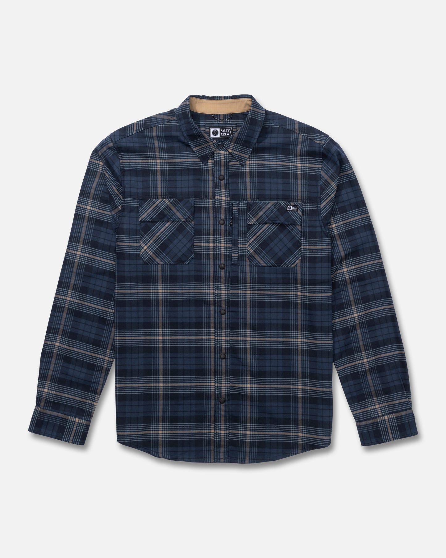 Front view of the Fathom Long Sleeve Tech Flannel - Navy Khaki. 