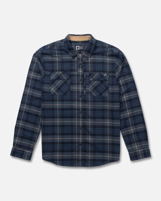 Front view of the Fathom Long Sleeve Tech Flannel - Navy Khaki. 