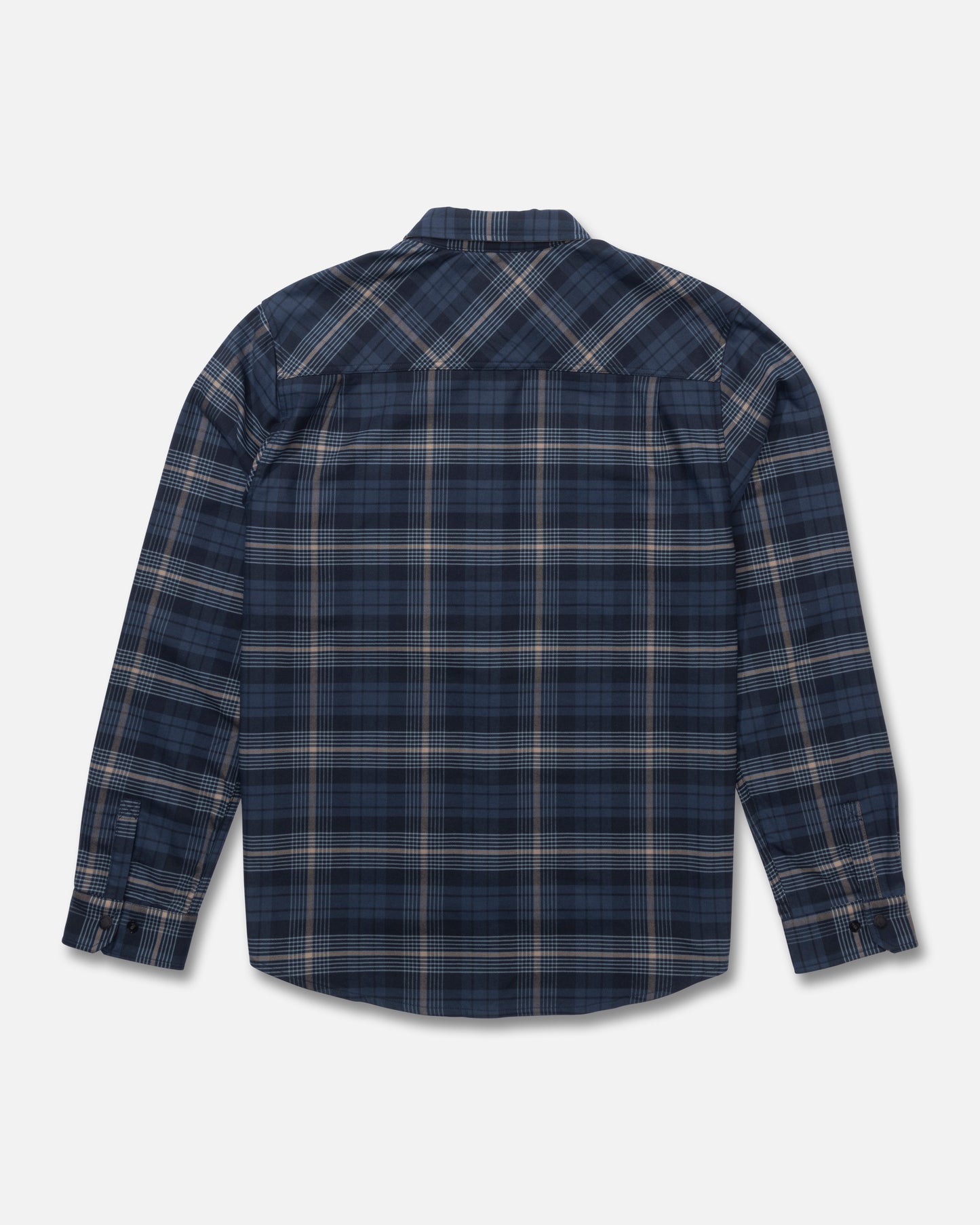 Back view of the Fathom Long Sleeve Tech Flannel - Navy Khaki. 