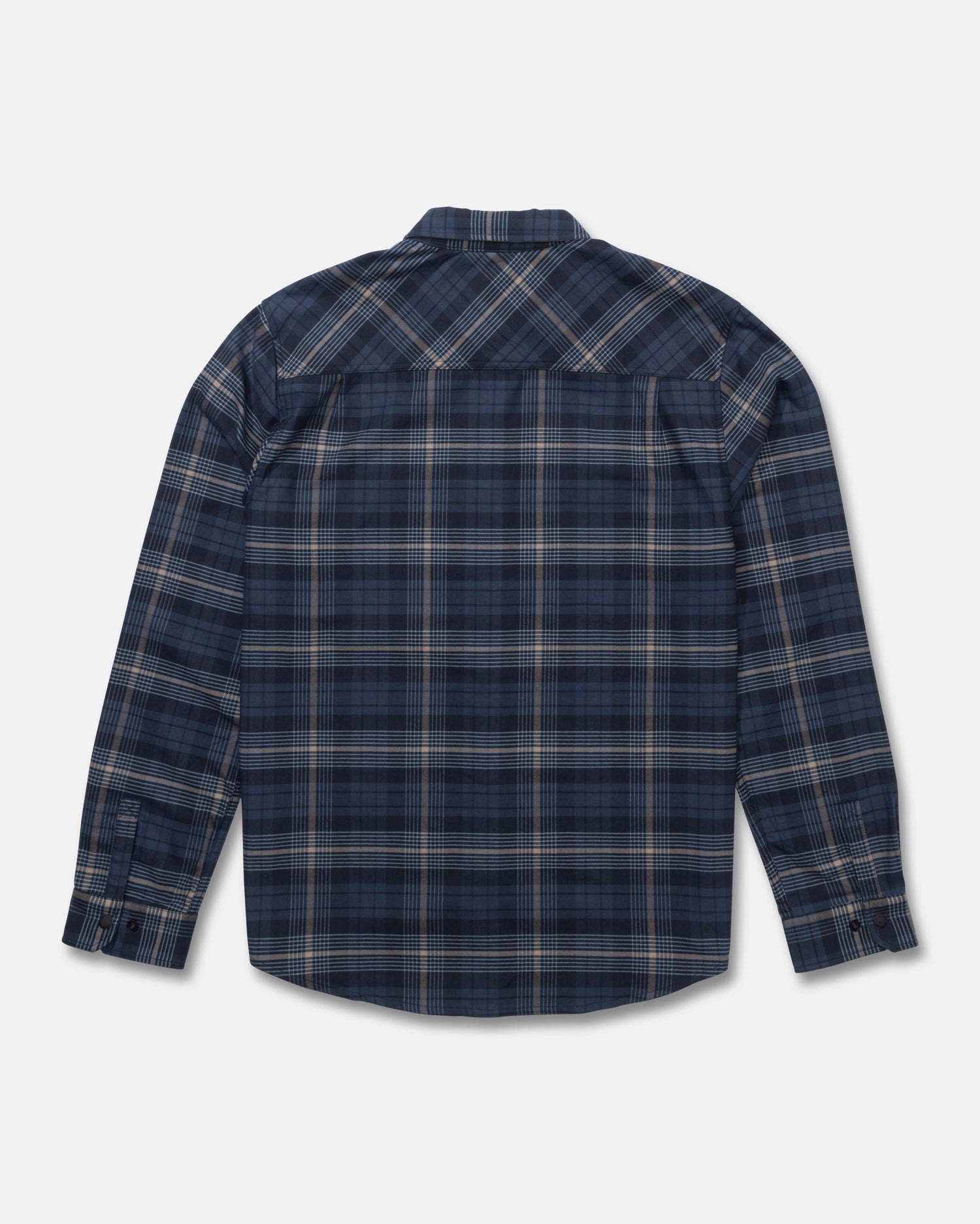 Back view of the Fathom Long Sleeve Tech Flannel - Navy Khaki. 
