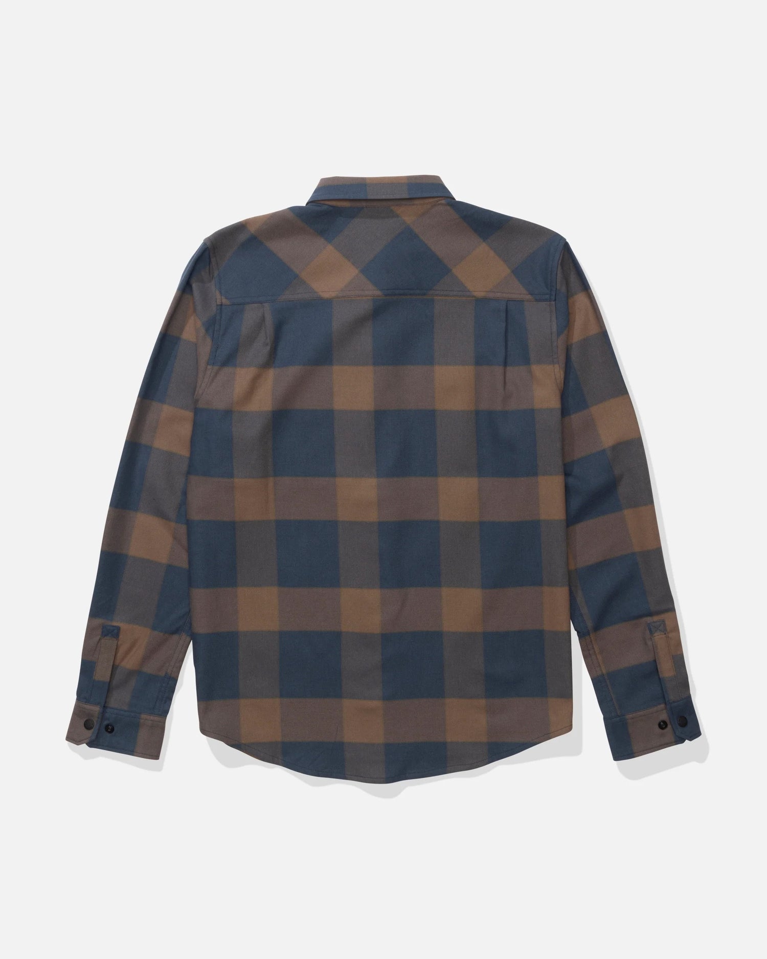 Back view of the Fathom Tech Flannel - Navy/Rust. 