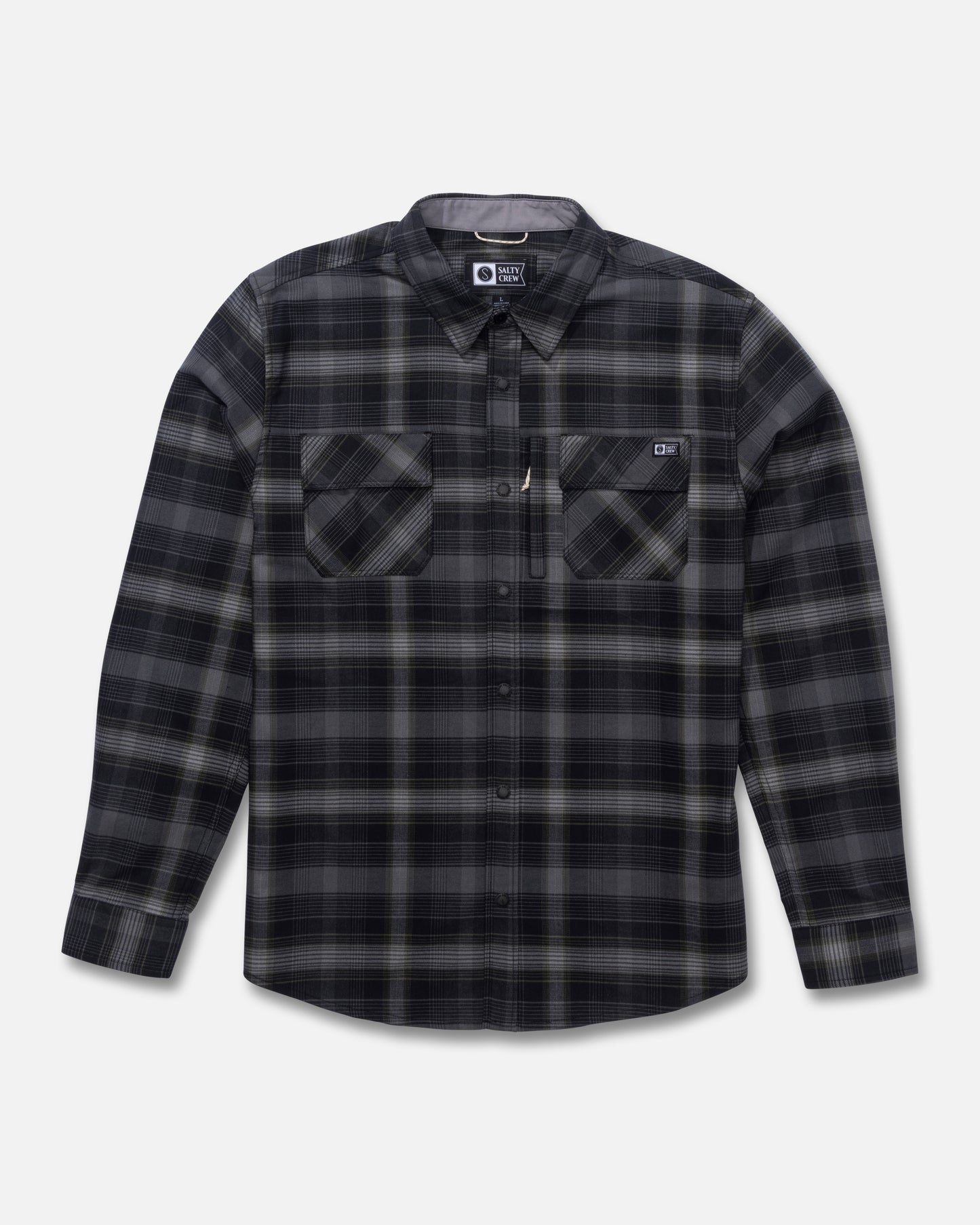 Front view of the Fathom Long Sleeve Tech Flannel - Pirate Black. 