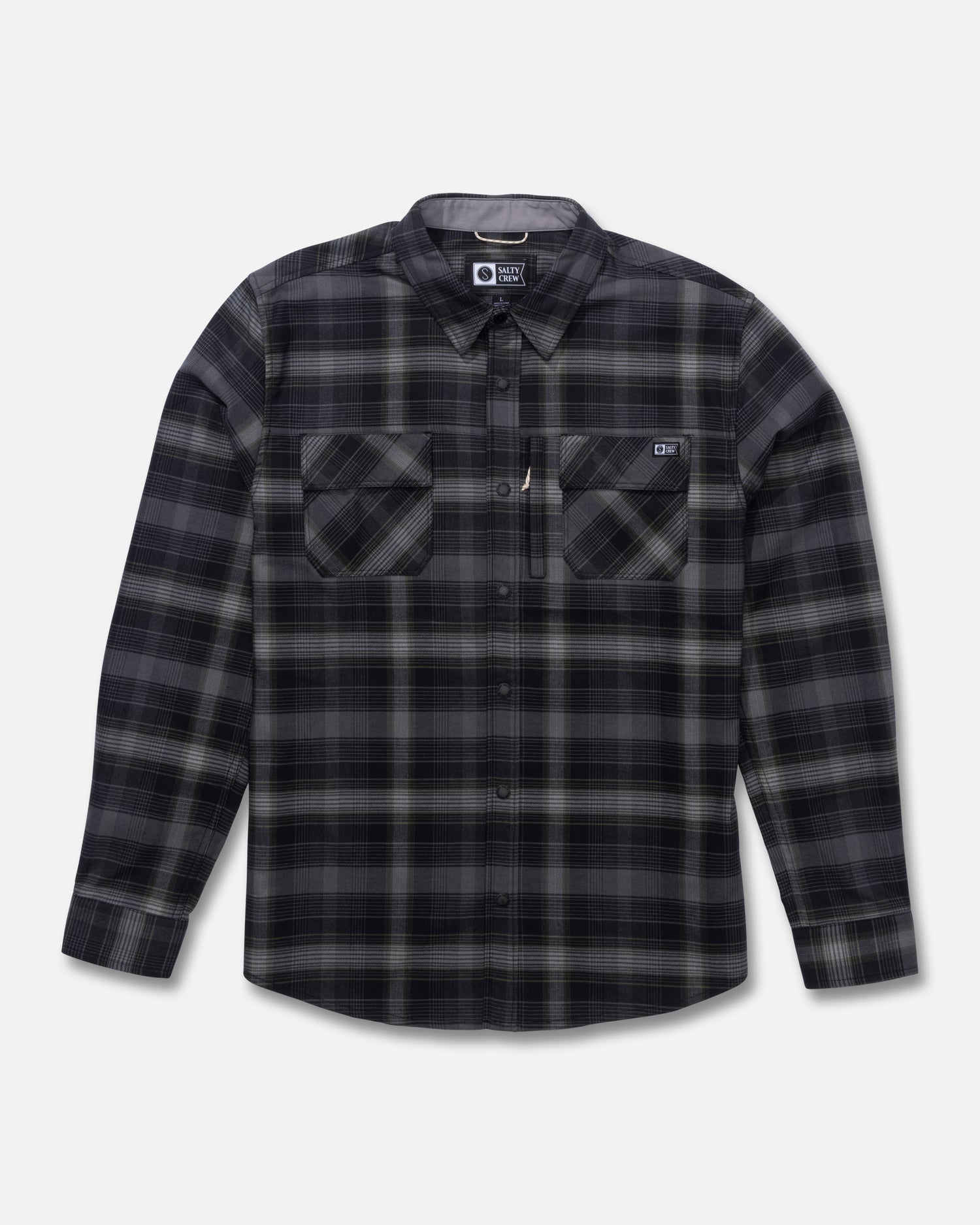 Front view of the Fathom Long Sleeve Tech Flannel - Pirate Black. 